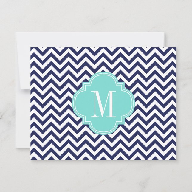 Navy Zickzack Zigzag Personalisiert Monogram Mitteilungskarte (Vorderseite)