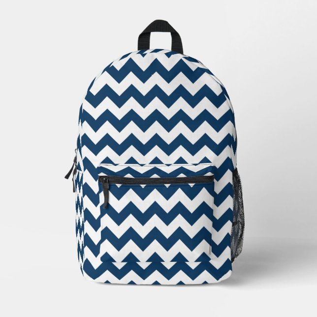 Navy Zigzag, Zickzack, Marine, geometrisches Muste Bedruckter Rucksack (Vorderseite)