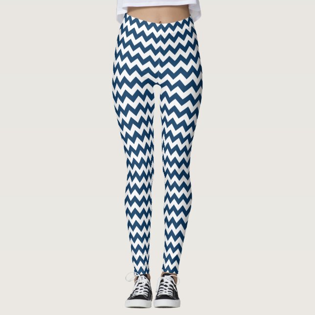 Navy Zigzag, Zickzack, Marine, geometrisches Muste Leggings (Vorderseite)