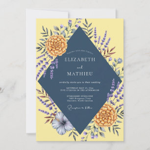 Navy-Zitronen-Dahlien-Hochzeit Einladung
