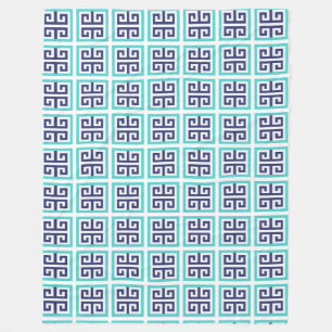 Navyblau Aqua Griechisches Muster Fleecedecke