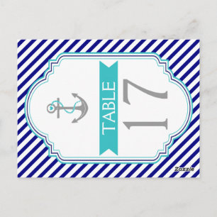 Navyblau, aquamarin nautische Hochzeit Tischnummer