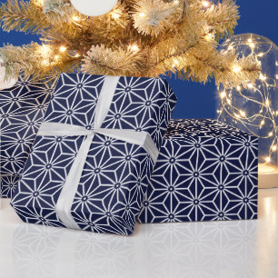 Navyblau Asanhoha Japanisches Muster Geschenkpapier