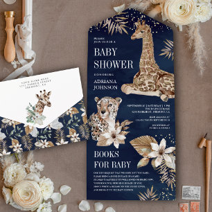 Navyblau-Boho-Safari-Leopard-Giraffe-Baby-Party All In One Einladung
