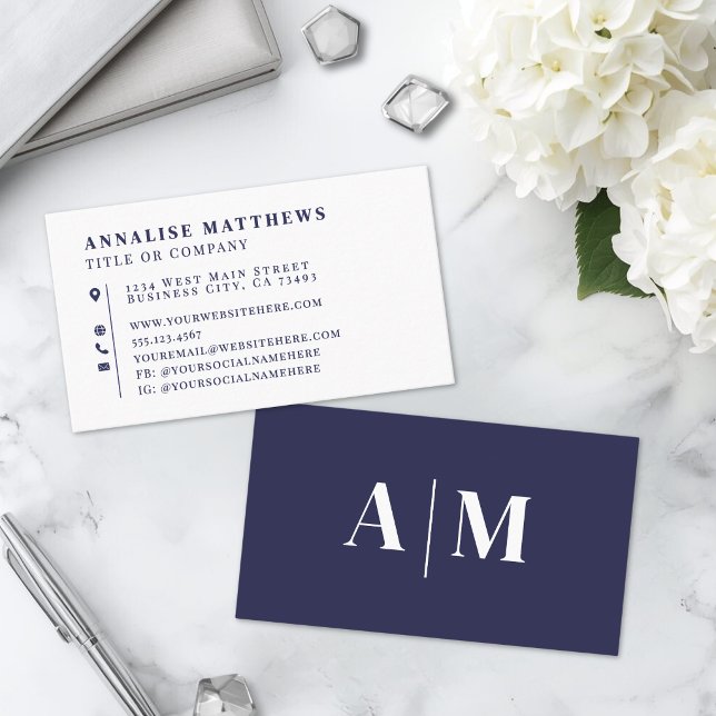 Navyblau Elegant Professionell Visitenkarte (Navy Blue Elegant Professional Business Card )