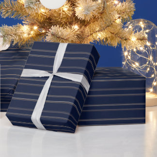 Navyblau Elfenbein Gold Pinstripes Geschenkpapier