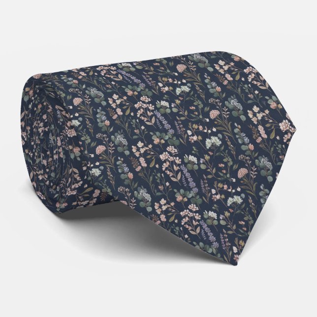 Navyblau floral  krawatte (Gerollt)
