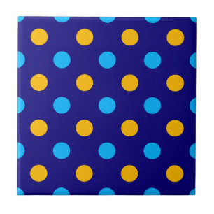 Navyblau Gelb Cyan Punkte Design  Fliese