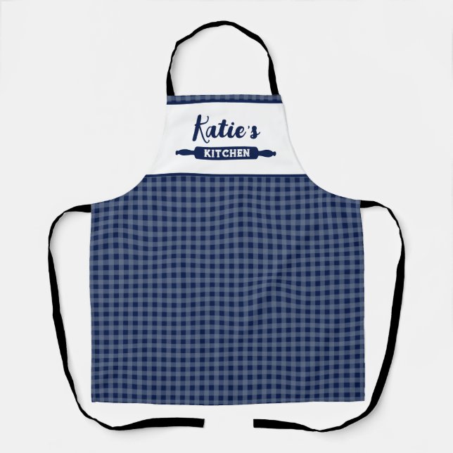 Navyblau Gingham Maßanfertigung Schürze (Vorderseite)