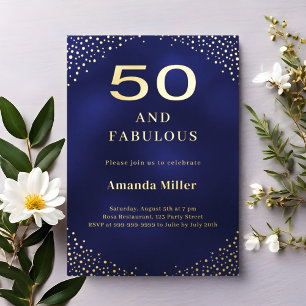 Navyblau Gold 50. fantastischer Geburtstag Folieneinladung