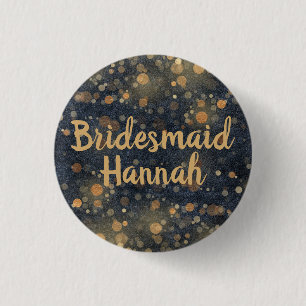 Navyblau Gold Bokeh Script Brautjungfer Button
