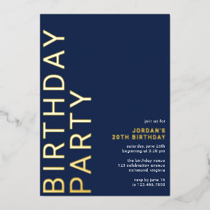 Navyblau & Gold Coole moderne Geburtstagsfeier f Folieneinladung