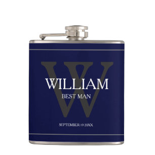 Navyblau Gold Monogramm Weiß Name Trauzeuge Gesche Flachmann