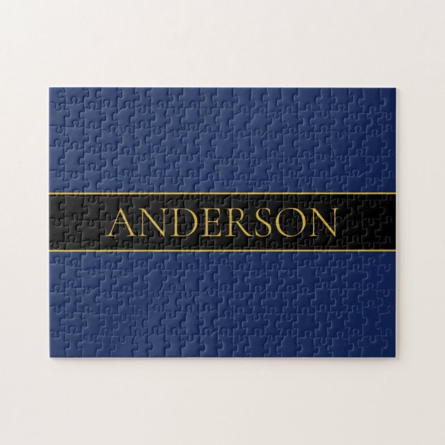 Navyblau & Gold Name Nachname oder Firma  Puzzle (Horizontal)