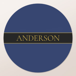 Navyblau & Gold Name Nachname oder Firma  Runder Aufkleber