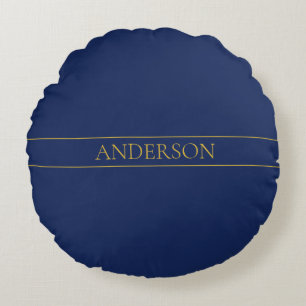 Navyblau & Gold Name Nachname oder Firma  Rundes Kissen