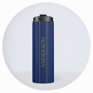 Navyblau & Gold Name Nachname oder Firma Thermosbecher