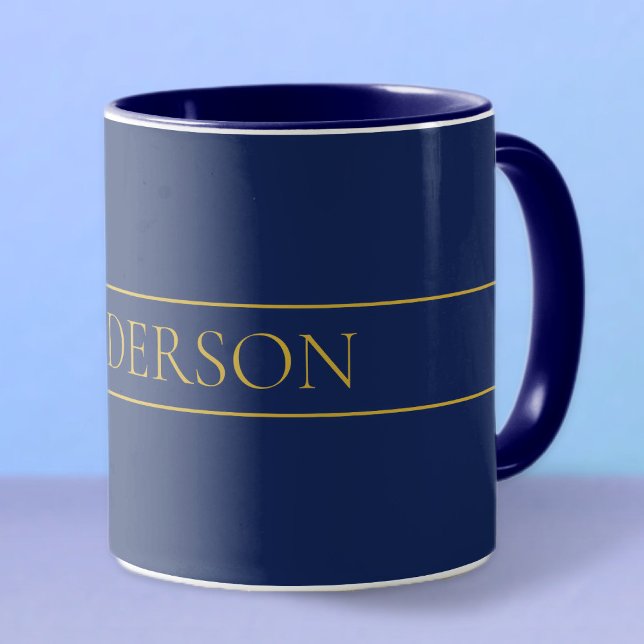 Navyblau & Gold Name Nachname oder Geschäft  Tasse (Von Creator hochgeladen)
