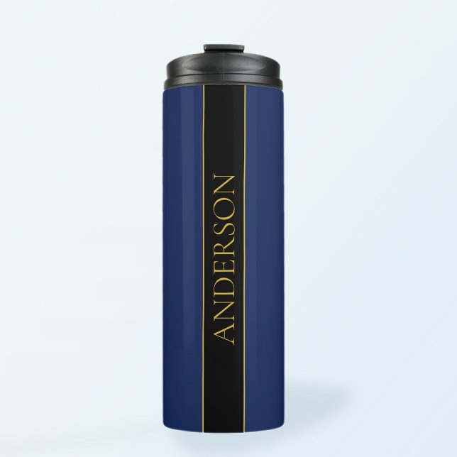 Navyblau & Gold Name Nachname oder Geschäft  Thermosbecher (Von Creator hochgeladen)