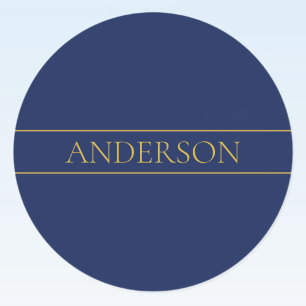 Navyblau & Gold Vor- und Nachname oder Firmenname Runder Aufkleber