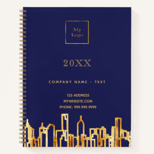 Navyblau-goldene Stadtsilhouette Geschäftslogo Notizbuch
