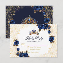 Navyblau Goldene Tiara Blumenrose Quinceañera