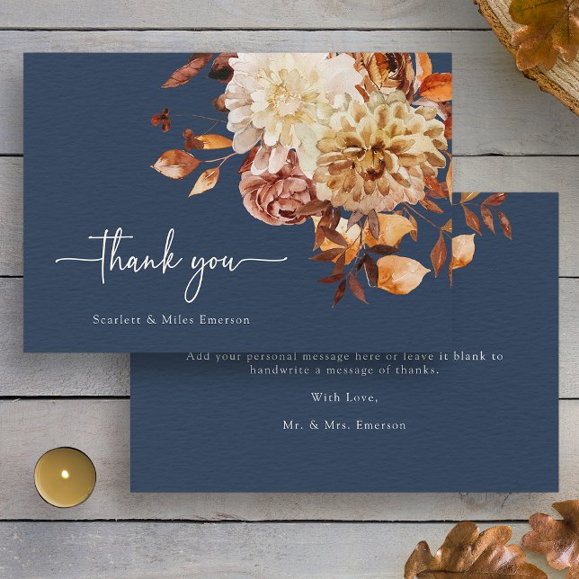 Navyblau Herbst Danke (Watercolor Navy Blue Fall Floral Thank You Card by Painted Paperie
)