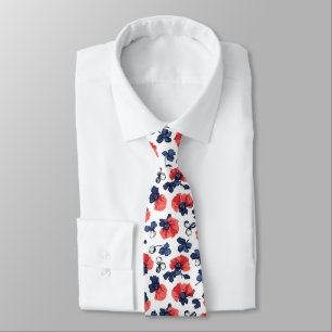 Navyblau & Korallen-Mohn-Blumen-Vintage Krawatte