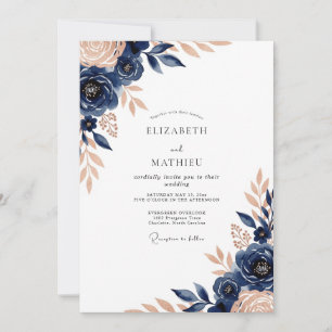 Navyblau Luxus Botanische Hochzeit Einladung