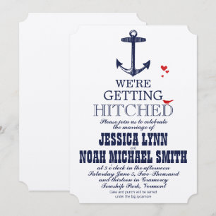 Navyblau Maritime Anker-Typografie Rote Hochzeit Einladung