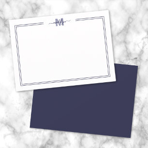 Navyblau minimalistisches Monogramm mit zwei Rände Mitteilungskarte