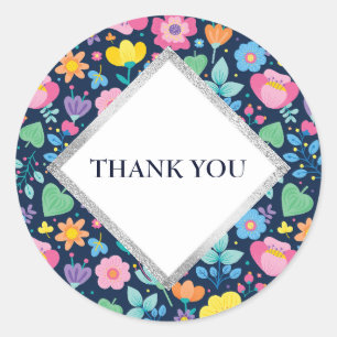 Navyblau mit süßen Blumen Danke Sticker