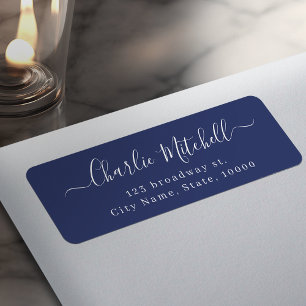 Navyblau moderne elegante Schrift Rücksendeadresse
