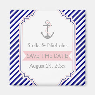 Navyblau, rosa nautische Hochzeit Save the Date Magnet