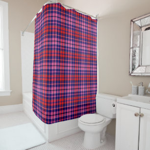 Navyblau Rot Pink Kariert Tartan Design  Duschvorhang