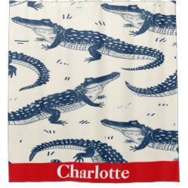 Navyblau & rote süße Krokodile  Duschvorhang