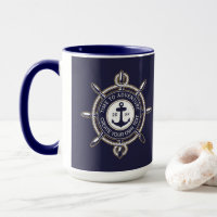 Navyblau und Beige Rund mit Küstenkompass