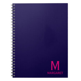 Navyblau und Fuchsia-Monogramm-Name modern Notizblock