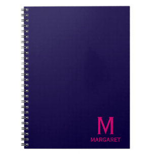 Navyblau und Fuchsia-Monogramm-Name modern Notizblock