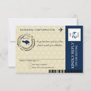 Navyblau und Gold Bali Hochzeit RSVP Karte