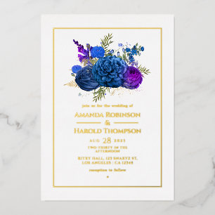 Navyblau und Gold Vintage Floral Hochzeit Folie In Folieneinladung