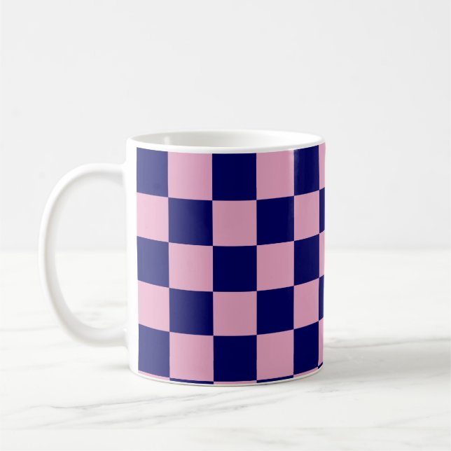 Navyblau und Hellrosa Karomuster Kaffeetasse (Links)