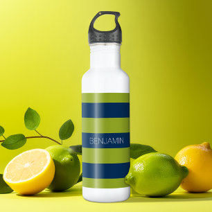 Navyblau und Limettengrüne Rugby-Streifen mit indi Trinkflasche