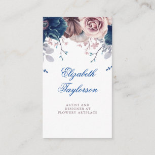 Navyblau und Mauve-Aquarell-Blumen Vintage Visitenkarte