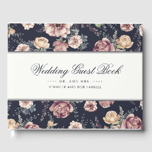 Navyblau und Mauve-Blumen-Vintage-Hochzeit Gästebuch
