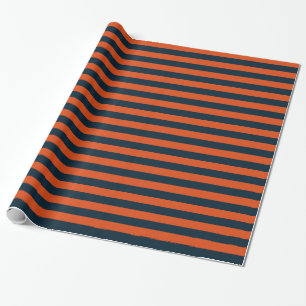 Navyblau und Orange Horizontal gestreift Geschenkpapier