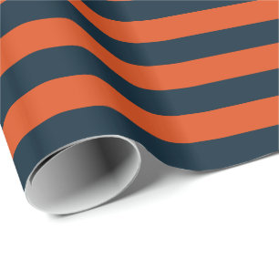Navyblau und Orange Horizontalstreifen Geschenkpapier