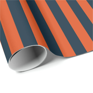 Navyblau und Orange Vertikaler Streifen Geschenkpapier