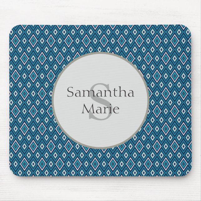 Navyblau- und Weiß-Diamant-Monogramm-Mauspad Mousepad (Vorne)