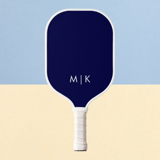 Navyblau und Weiß | Modernes Monogramm Pickleball Schläger